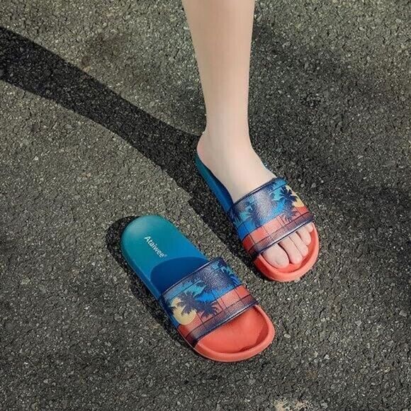 NEW Women Colorful Beach Slides Sandals Size 11 Ataiwee - Picture 2 of 6